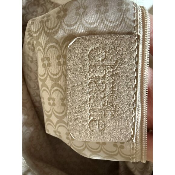 Cream Faux Leather Handbag With Gold Chain & Lock Detail Zipper Pocket Top Handl - Picture 13 of 13